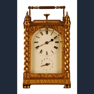 C20 Gilt bronze Pendule D'Officier with quarter repetition and alarm