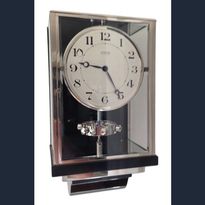 W39 Large Nickel Plated Art Deco J. L. Reutter Wall Hanging Three-Glass Atmos Clock.