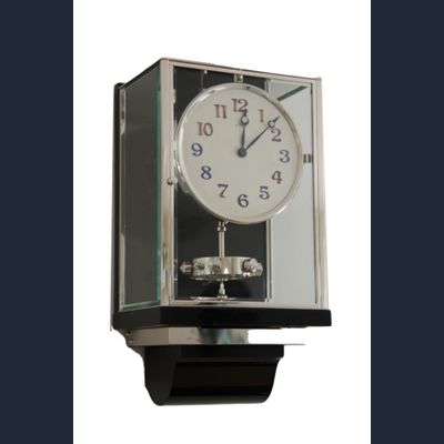 W41 Large Nickel Plated Art Deco J. L. Reutter Wall Hanging Three-Glass Atmos Clock.