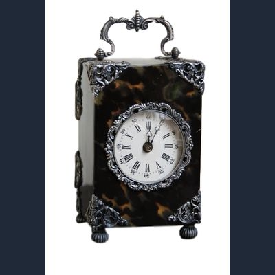 C12 Tortoise and silver travel clock