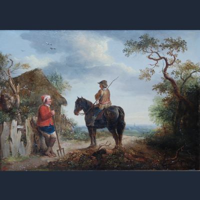 P12 Landelijke scène met boer en ruiter