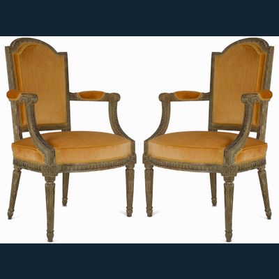 A pair of Louis XVI Patinated Fauteuils