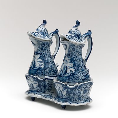 A Dutch Delft Blue and White Oil and Vinegar Set