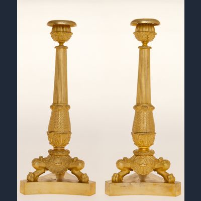 Een Paar Charles X Kandelaars in Vuurverguld Brons