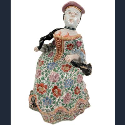 A « Petit -Feu »  Figural cistern in Dutch Delftware