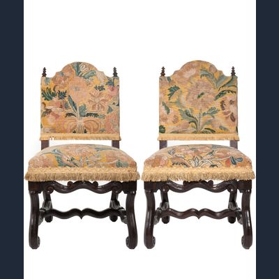 A Pair of Tapestry Upholstered Chestnut Louis XIV Chairs