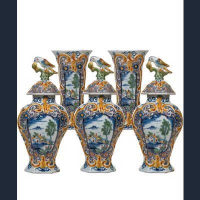 A Polychrome 5-Piece Dutch Delft Garniture