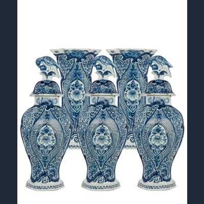 A 5-Piece Blue and White Dutch Delft Garniture