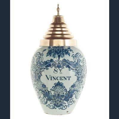 A Blue and White Tobacco Jar in Delft Earthenware 'St-Vincent'