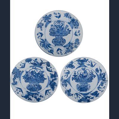 Three Blue and White Kangxi  Dishes