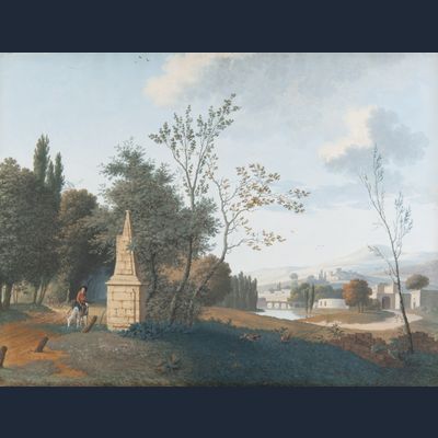 Josephus Augustus Knip - Gouache on Paper - Italian Landscape with Figures