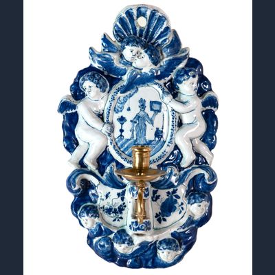An Unusual Blue and White Dutch Delft Wall Sconce