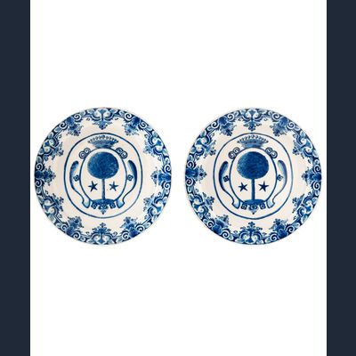Pair Blue and White Orangist Dishes, so called 'Pannekoekjes'