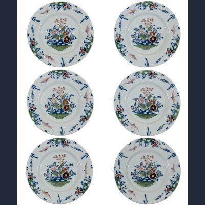 Een Set van 6 Polychrome Hollandse Delftse Borden