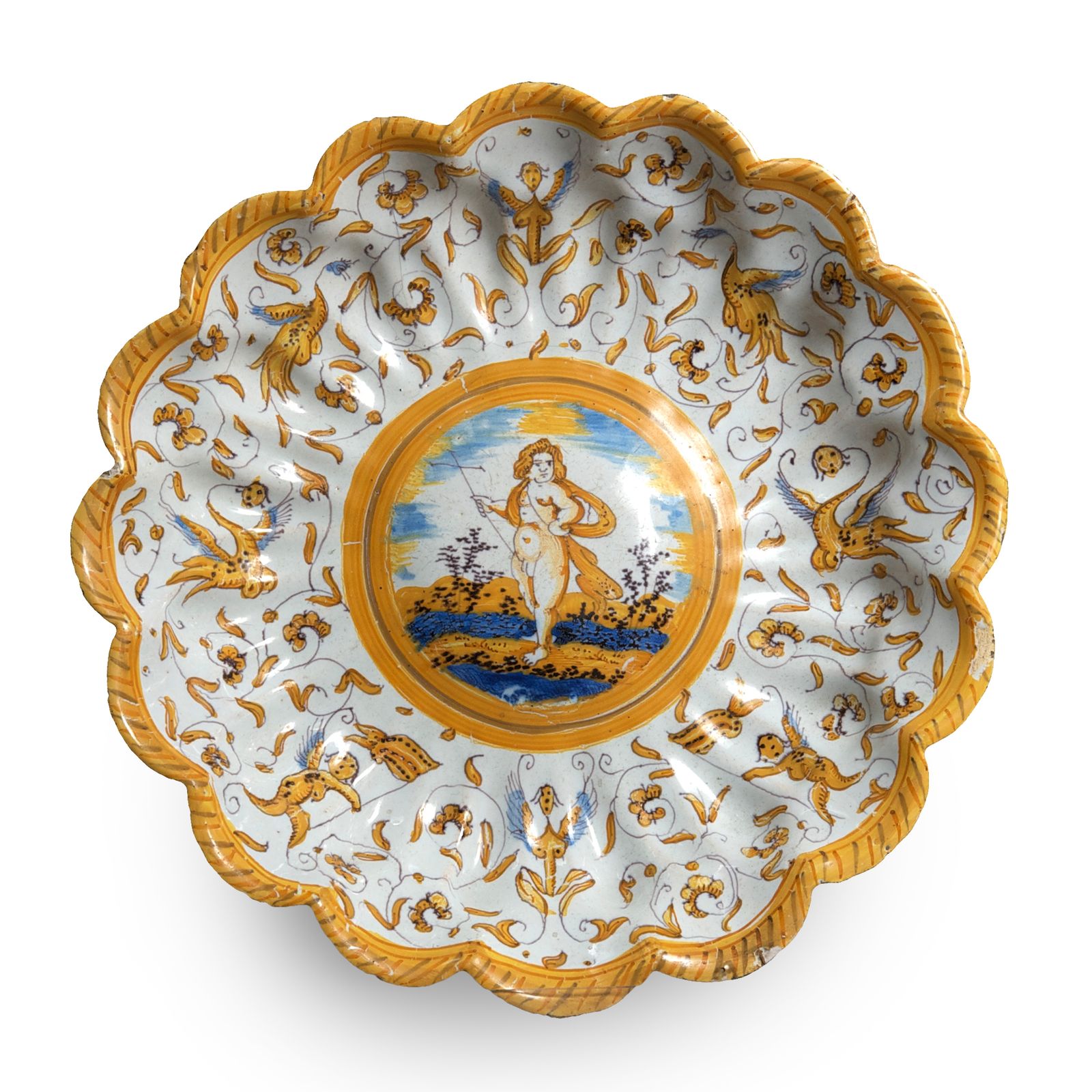 Dutch maiolica polychrome scalloped plate