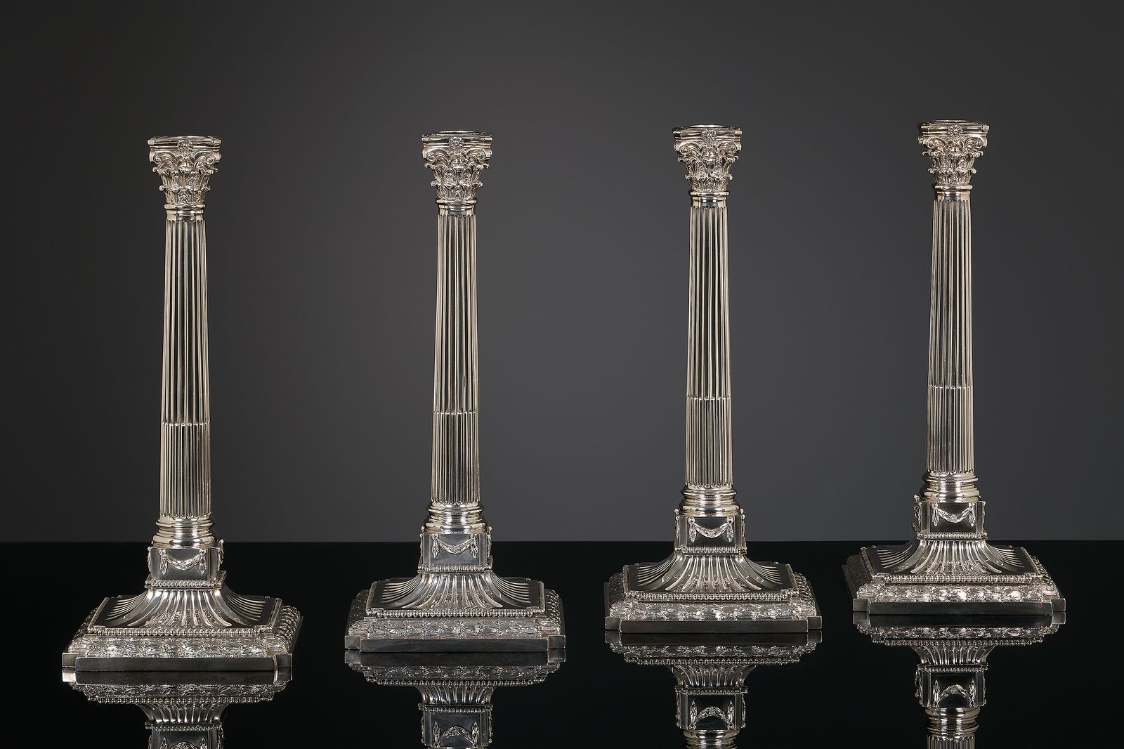 Four silver Louis XVI candlesticks, Dirk Evert Grave, Amsterdam