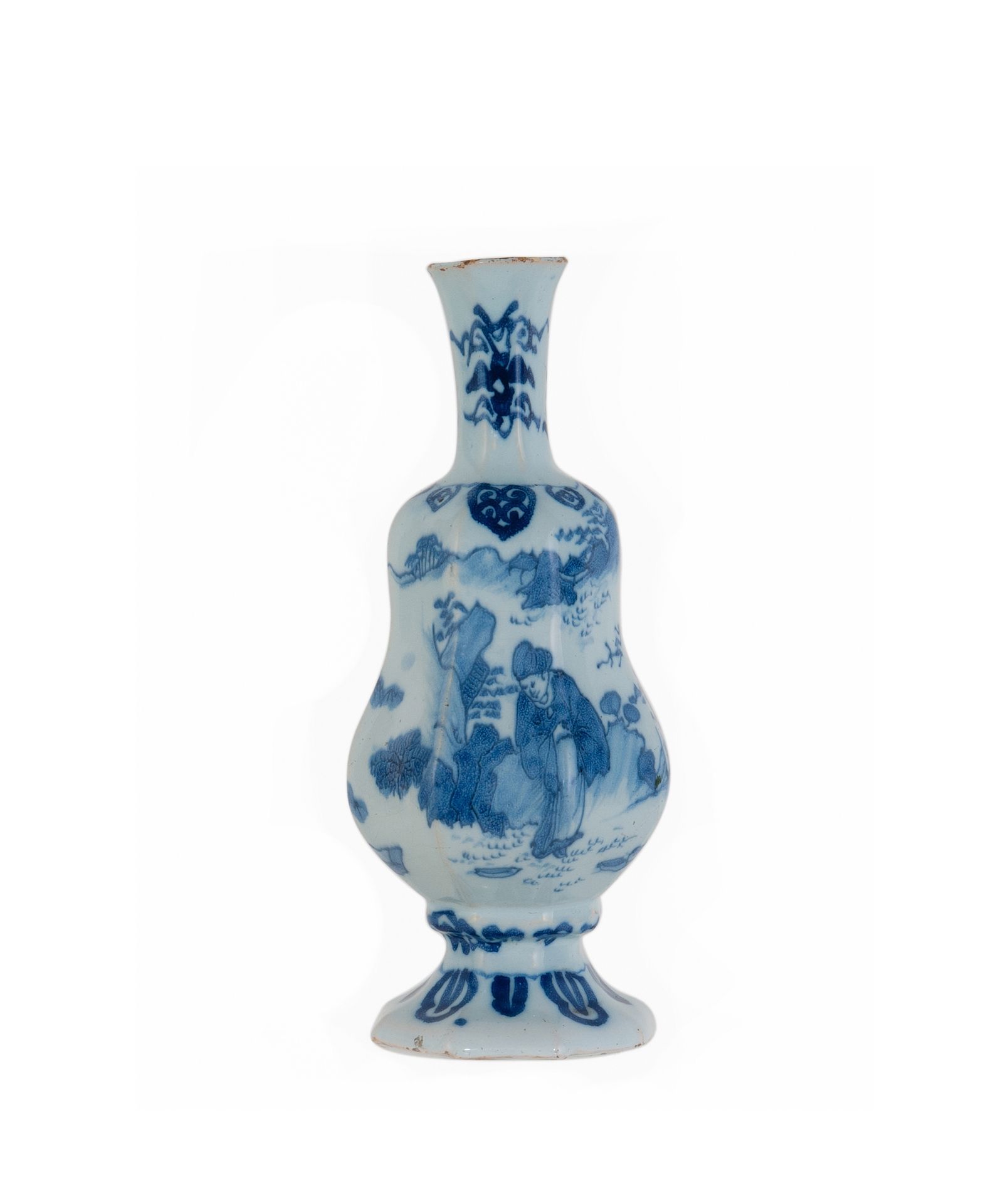 A Blue and White Dutch Delft Octagonal Bottle