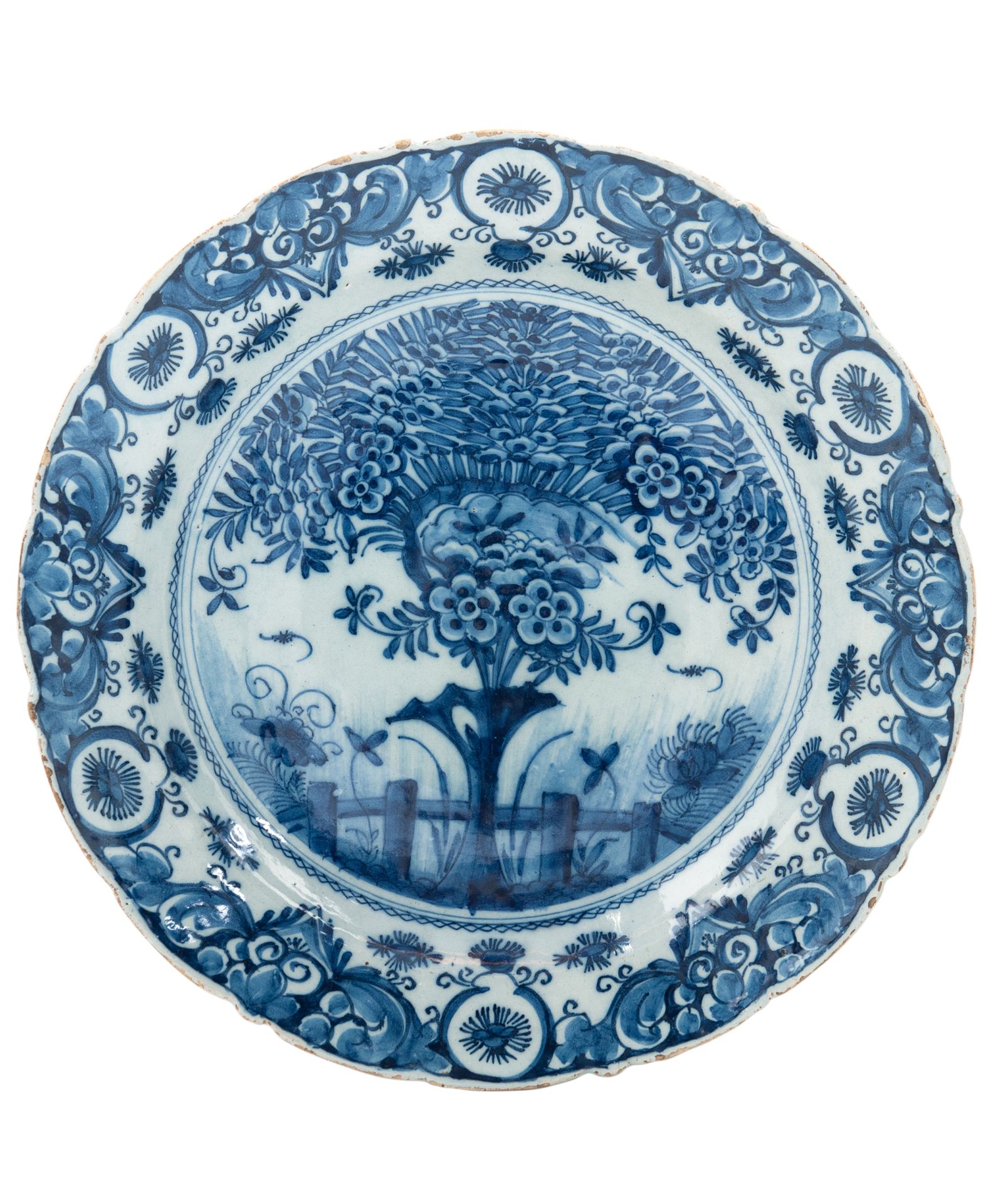 A So Called 'Tea Tree' Charger in Delft Earthenware