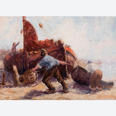 “Fishermen pulling a boat ashore”  - Leonard Gustaaf  Imandt