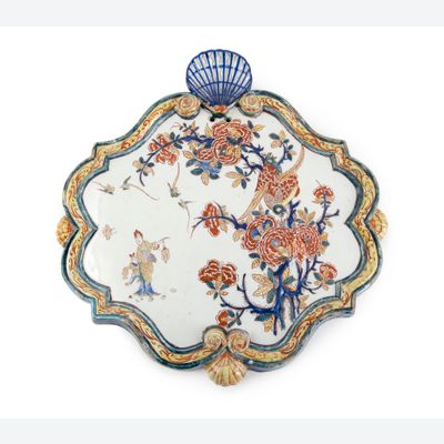 Delftse chinoiserie plaque met dame met lantaarn