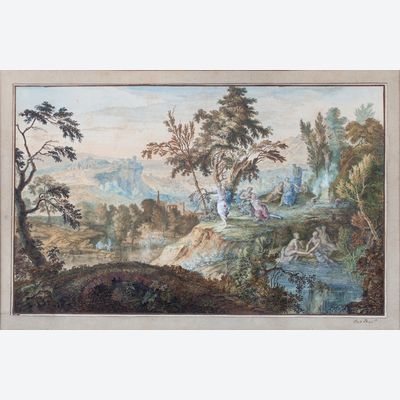 Idyllic scene with bathing nymphs