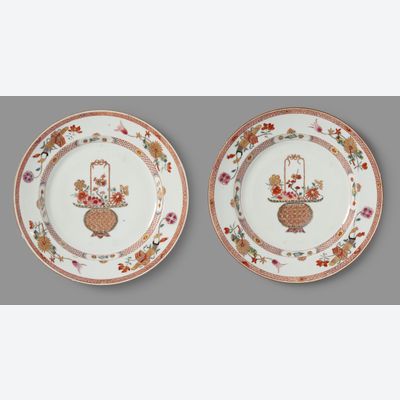 Pair of Famille-rose “Flower Basket” plates
