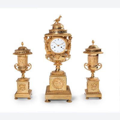 An impressive French three-piece clock garniture