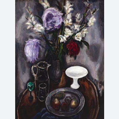 Still life with flowers and fruit