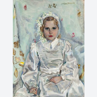 Portrait of Berthilde van Abbe in communion dress