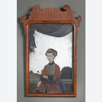 A George II Chinese export glass painted mirror