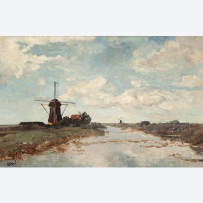 PAUL JOSEPH CONSTANTIN GABRIËL (1828 – 1903)- VIEW ON THE PROOSDIJER WINDMILL ON THE RIVER WINKEL NEAR ABCOUDE
