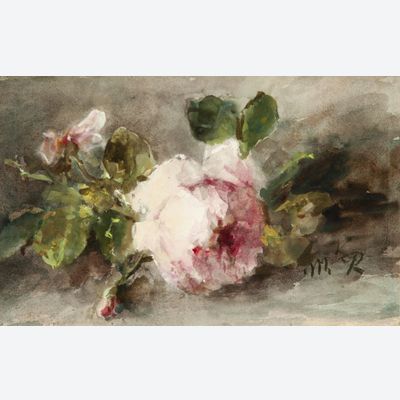 MARGARETHA ROOSENBOOM (1843-1896) – FLOWER STILL LIFE WITH PINK ROSES