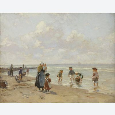 Beach scene with children playing