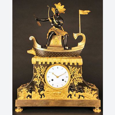 A French mantel clock, the 'Amerindian hunter'  à Paris, circa 1800.