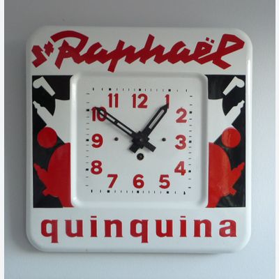 A French art deco enameled clock,  advertising 