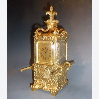 Uitzonderlijke brons vergulde draagkoets-reisklok, Lawson & Son, Paris, circa 1890