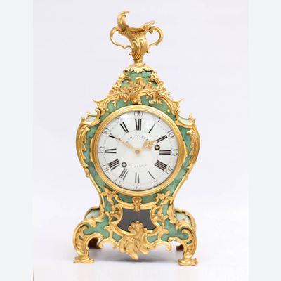 A small French Louis XV corne verte bracket clock, Coutterez A Lyon
