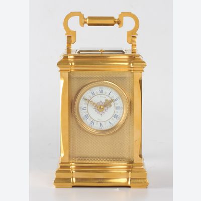 Een Franse verguld messing reisklok in zeldzame kast, C. Prost, circa 1890