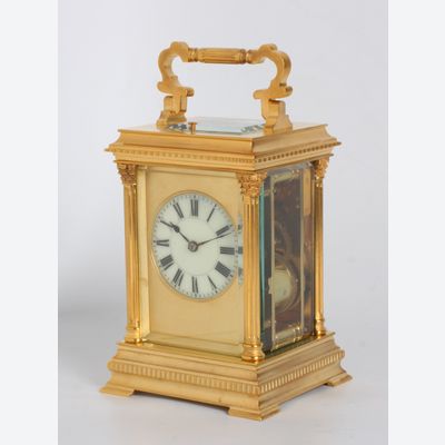 A fine French gilt brass Anglaise case repeating carriage clock by Henri Jacot, circa 1880.