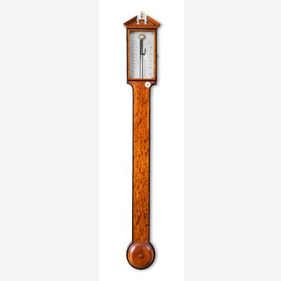 An English satinwood stick barometer, James Long Royal Exchange, circa 1780