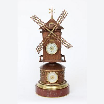 A rare French industrial mantel clock, windmill, circa 1880