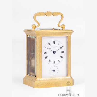 Een vroege Franse reisklok met chaff cutter echappement, Paul Garnier