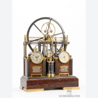 Een Franse industriële pendule, stoommachine, Guilmet circa 1880.