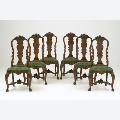 Zes Hollandse wortelnoten Louis XV Stoelen
