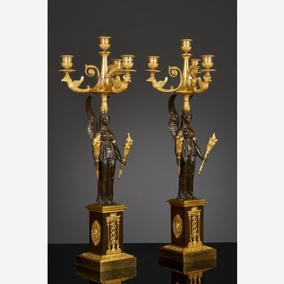 Paar Franse Empire vierlichts kandelabers