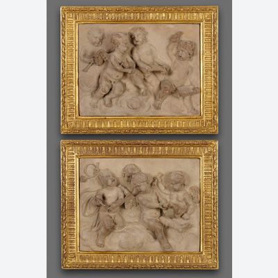 Paar terracotta Louis XVI plaquettes, toegeschreven aan Gilles-Lambert Godecharle