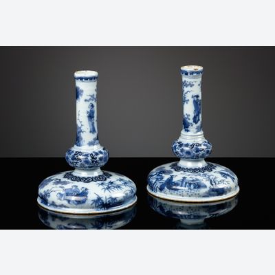 Pair of Delftware table candlesticks, ca. 1678-1686