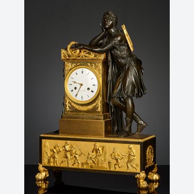 French Empire Mantel Clock depicting Orpheus