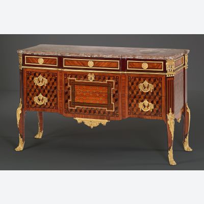 Koninklijke Franse Louis XVI parqueterie Commode, gestempeld Mewesen