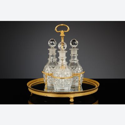French Empire Surtout with Three Crystal Decanters